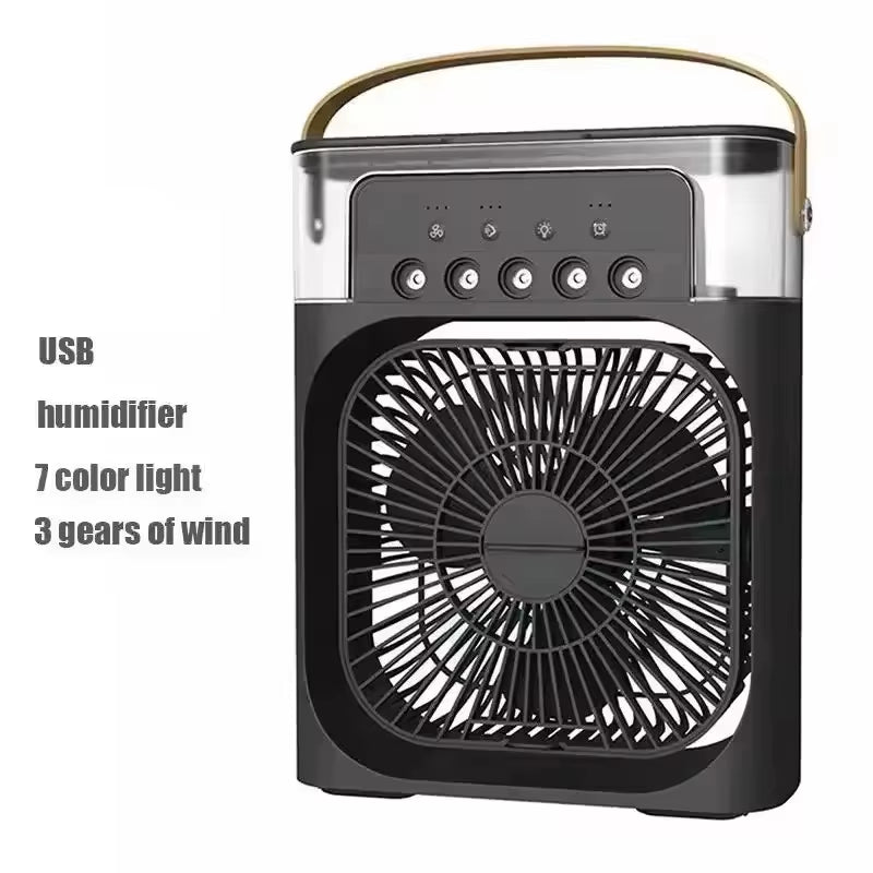 Portable Humidifier Fan Three in One, Mini USB Air Conditioning Fan, LED Night Light, Water Mist, Home Fun Air Cooler Humidifier