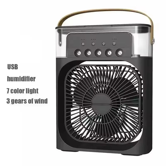 Portable Humidifier Fan Three in One, Mini USB Air Conditioning Fan, LED Night Light, Water Mist, Home Fun Air Cooler Humidifier