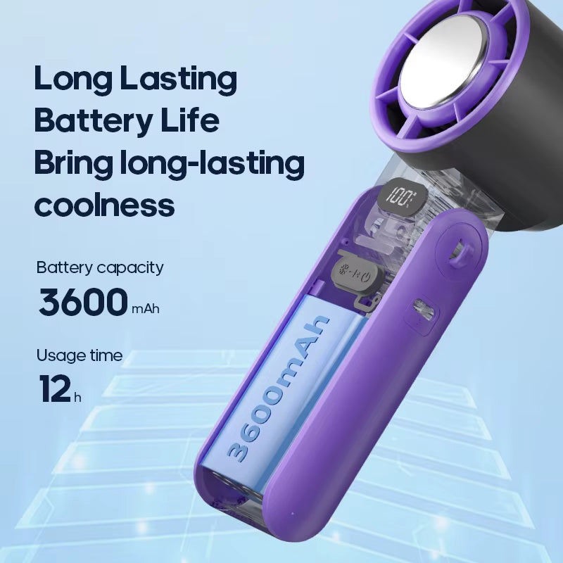 Outdoor Foldable Portable Handheld Fan Mini Cooling Rechargeable 3600Mah 100-Level Free Control High Speed Turbo Fan