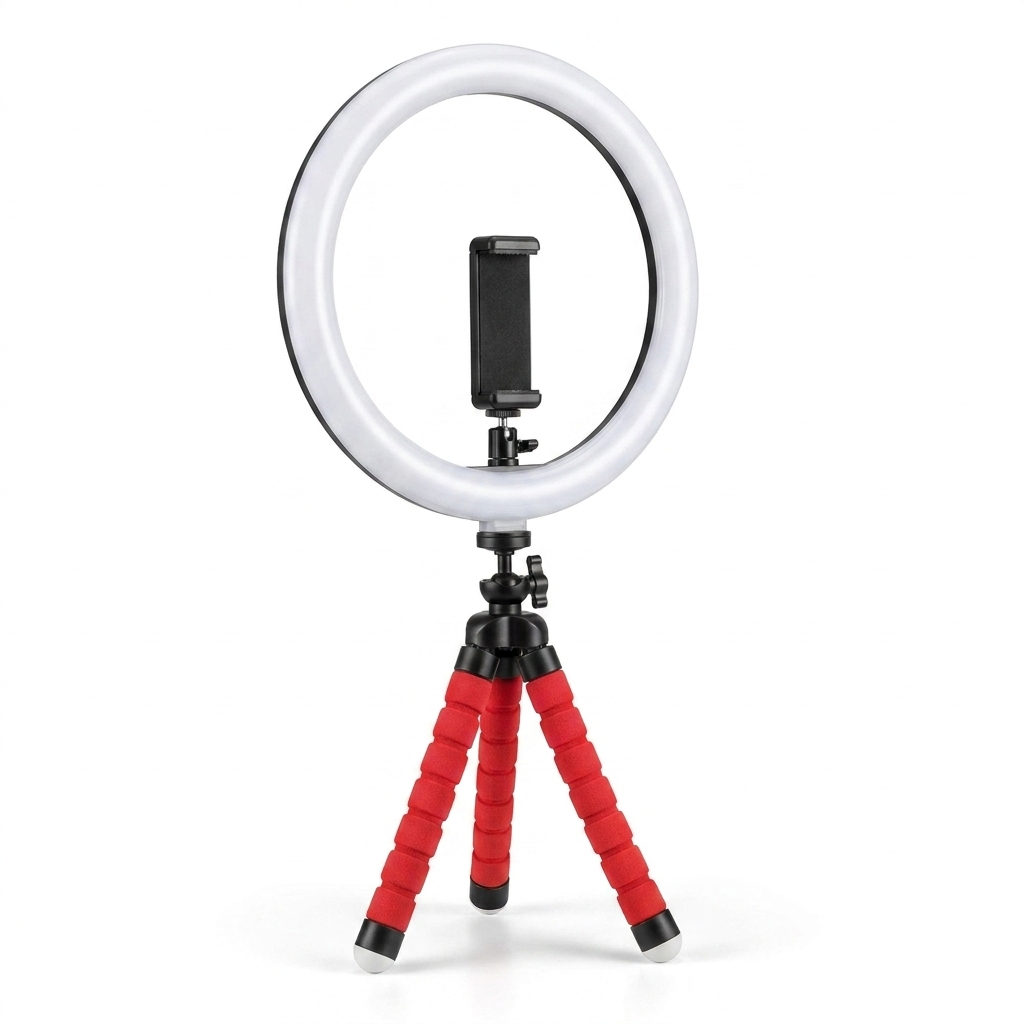 LED selfie ring light with tripod, front view